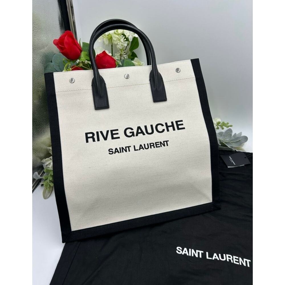 Saint Laurent RIVE GAUCHE canvas/leather tote bag made in Italy NWT